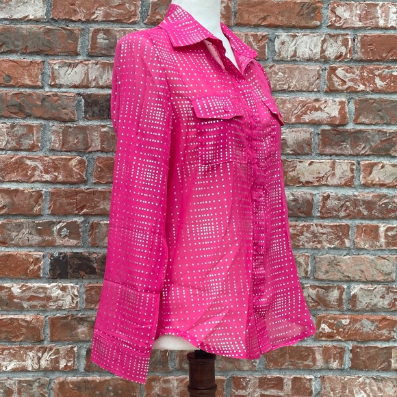 Hot pink Dots pink and silver button down top / S / Excellent condition - Picture 4 of 13